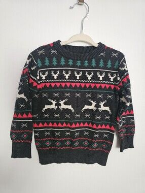 🧸2/20$ Andy & Evan Gray Reindeer Holiday Winter Sweater Size 2T Baby Boy